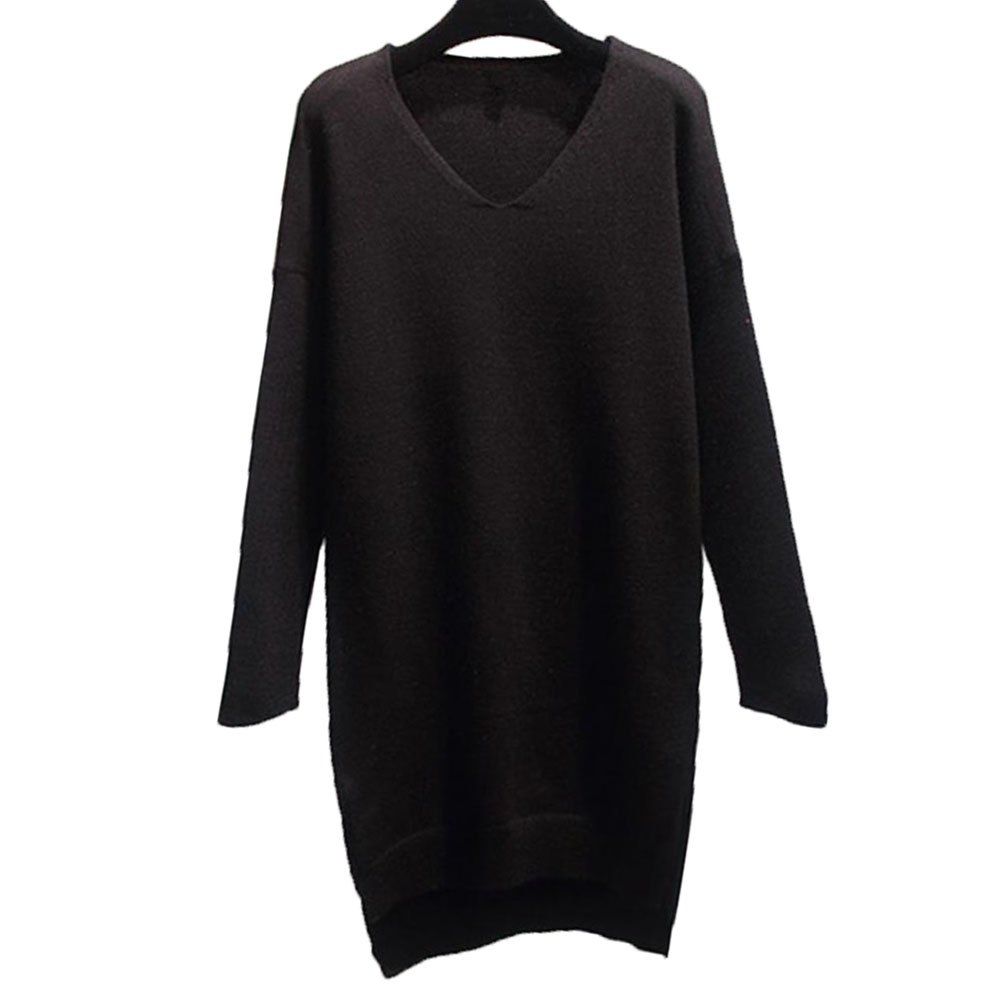 

Women's Long Sleeve V Collar Loose Sweater Dress, Black