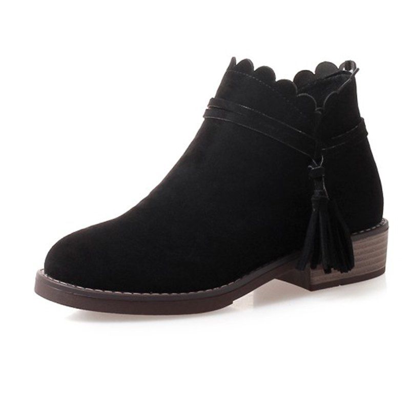 

Round Head Waterproof Platform Low Heel Thick with Wild Student Boots, Black
