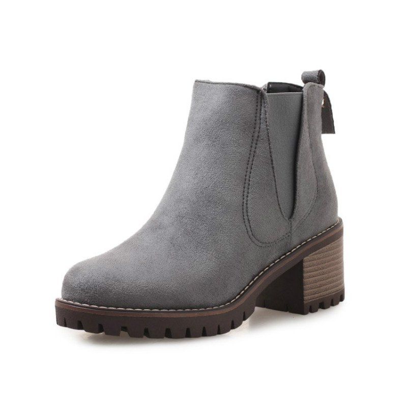 

Round Head Waterproof Platform with Heel Student Boots, Gray