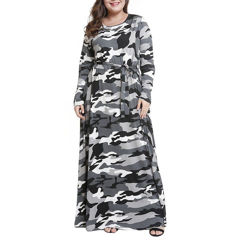 

Camouflage Long Sleeve Dress, Dark gray