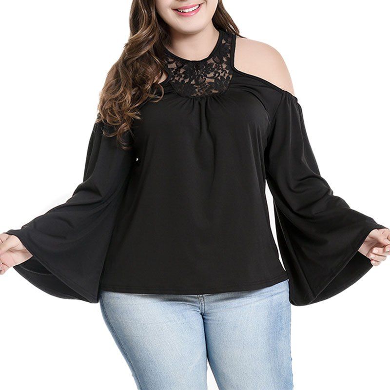 

Solid Color Sexy Off Shoulder Pullover Long Sleeve T Shirt, Black