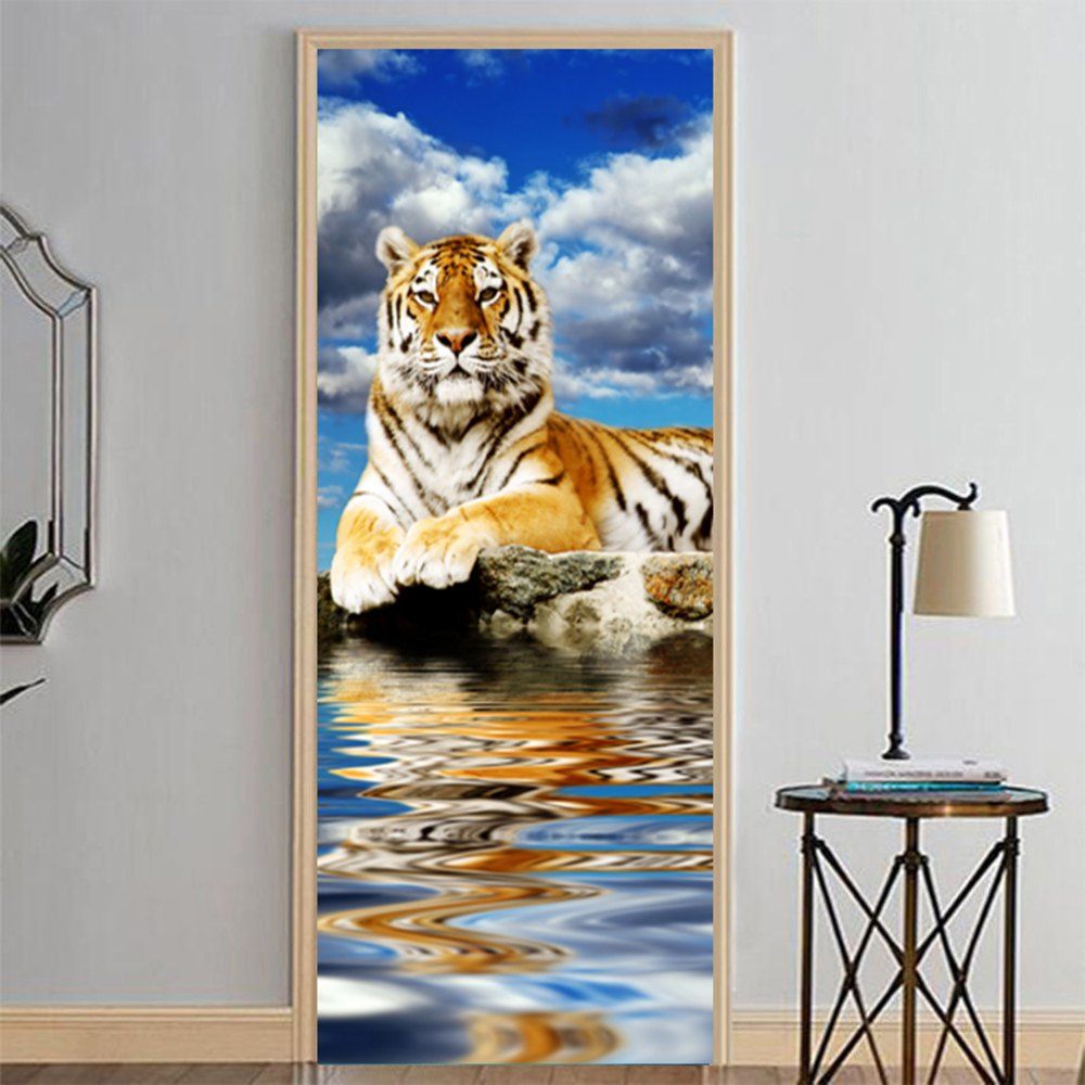 

MailingArt 3D HD Canvas Print Door Wall Sticker Mural Home Decor Tiger River, Multi