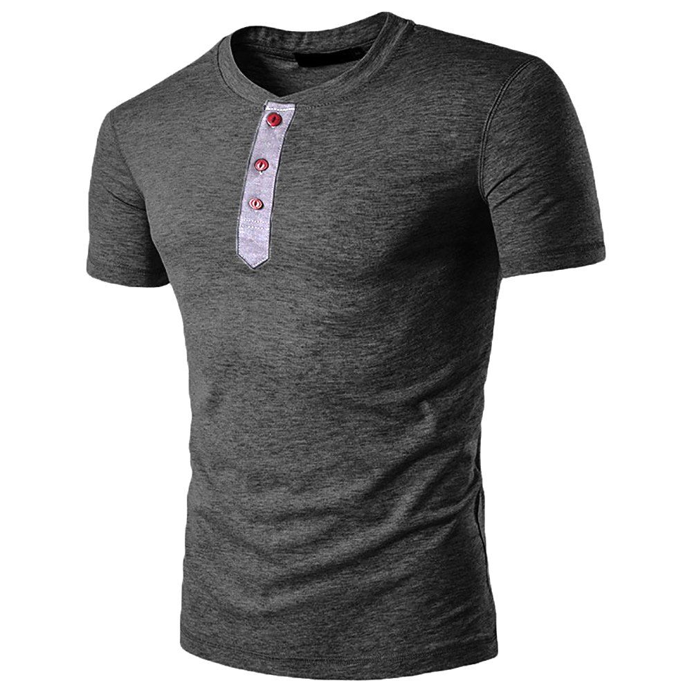 

T Shirt Solid Color Lapel Short Sleeve Collar Tee Summer Tops Plus Size M-3XL, Dark gray