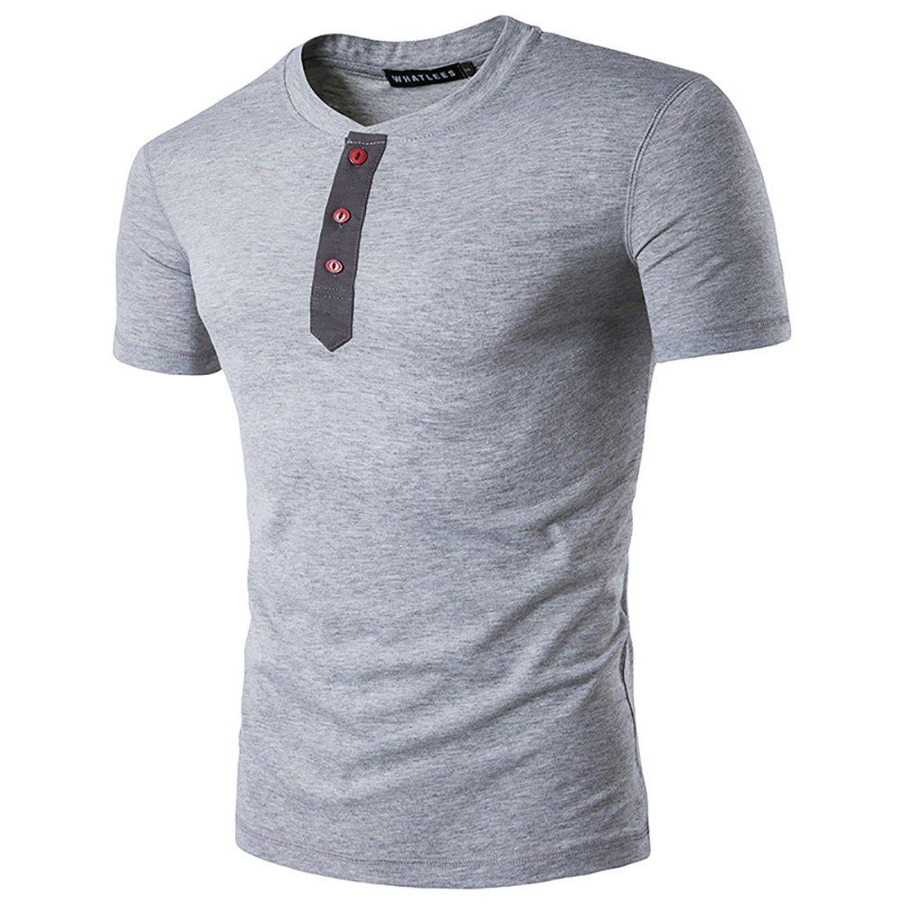 

T Shirt Solid Color Lapel Short Sleeve Collar Tee Summer Tops Plus Size M-3XL, Light gray