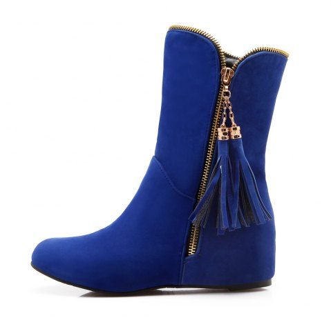 

Flat Bottom with Raised Zipper Suede Middle Boots, Deep blue