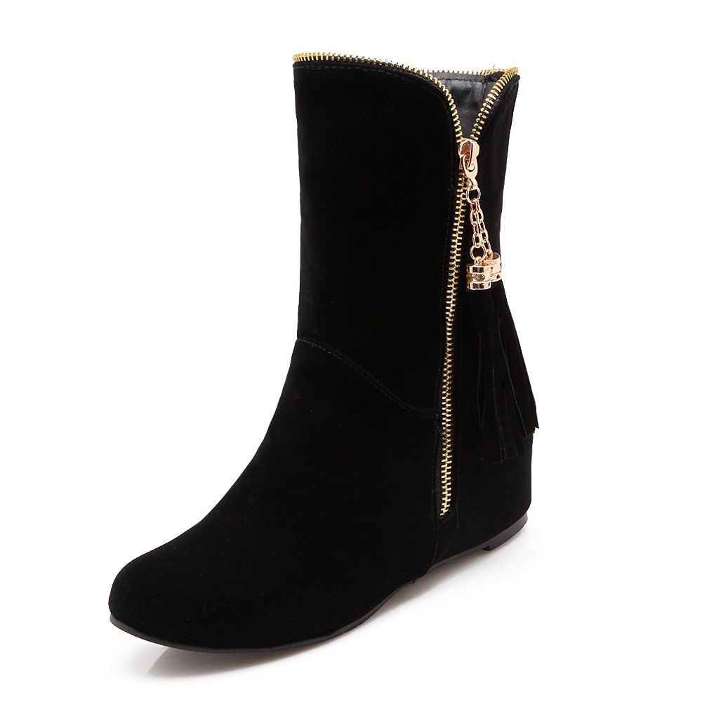 

Flat Bottom with Raised Zipper Suede Middle Boots, Black