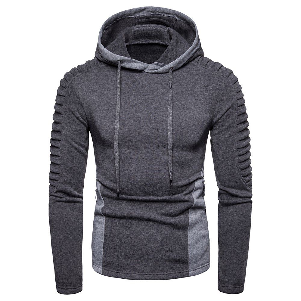 

Winter Men's Hoodie Personality Pleated Large Size Colorblock Casual Sweatshirt, Dark gray