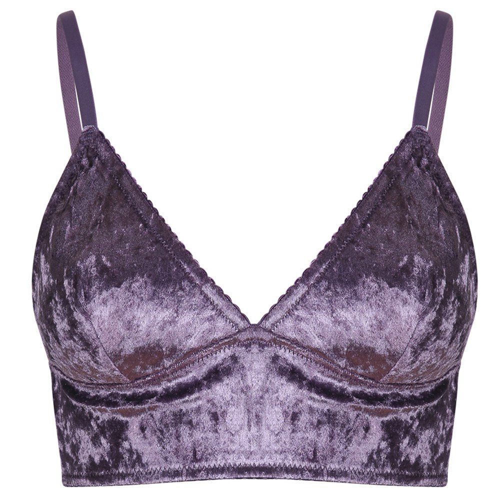 

MISSOMO Stylish Solid Color Suede Without Rims Comfortable Bra, Violet