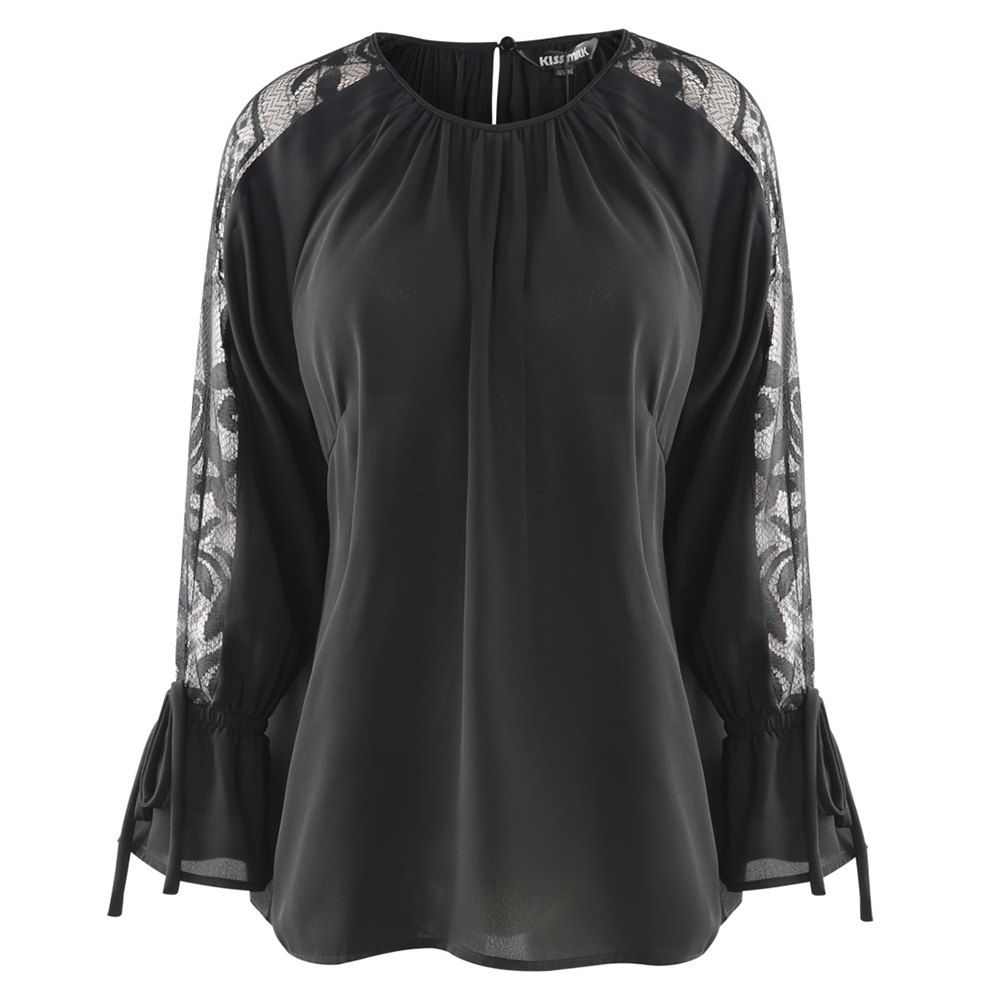 

KISSMILK Women'S Large Size Solid Color Lace Shirt Black, Jet black