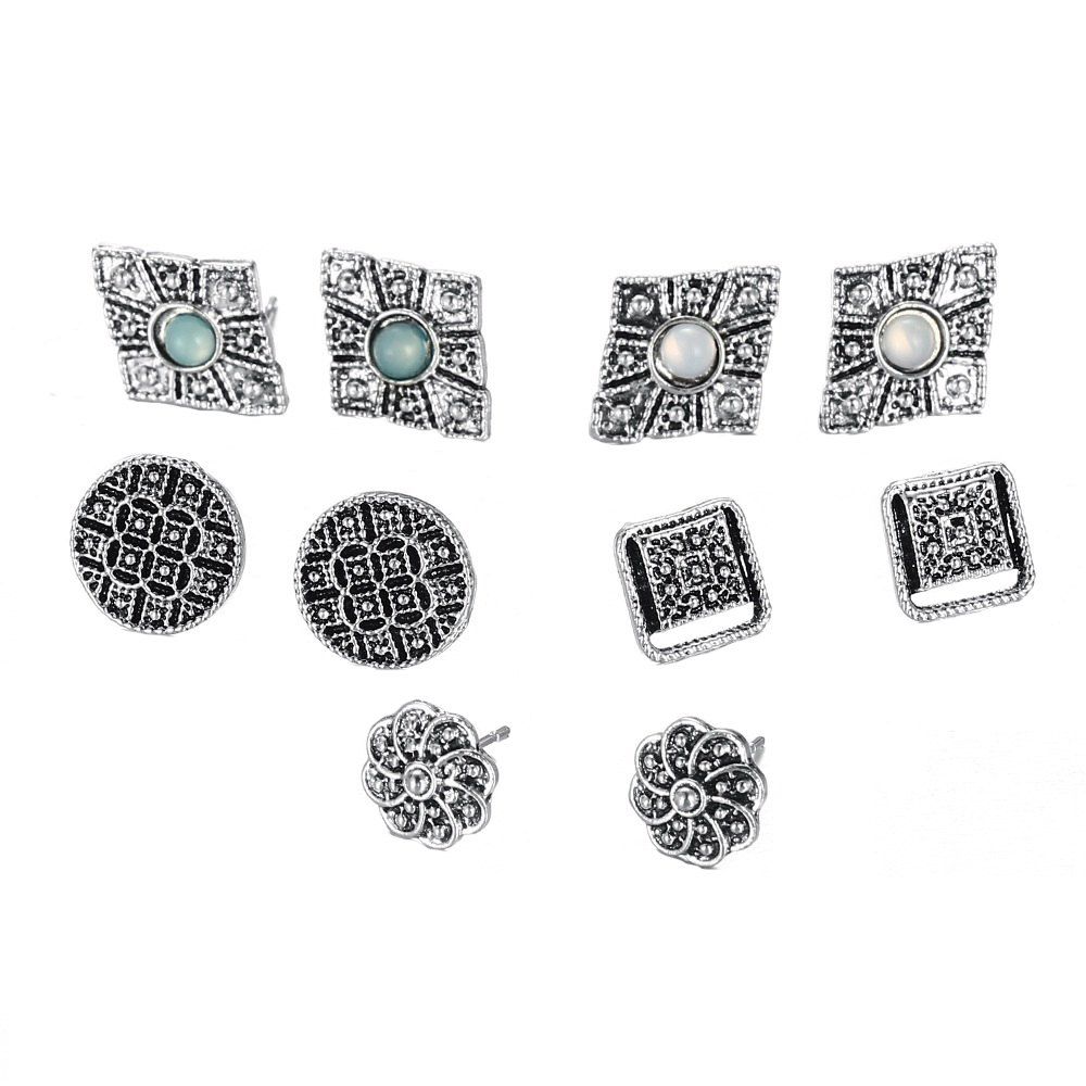 

Vintage Carved Earrings Set, Silver