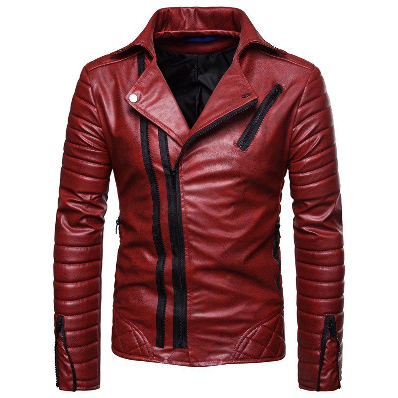 

Men'S Fashion Cotton Anti-Fan Leather Jacket Jacket, Red;black;brown