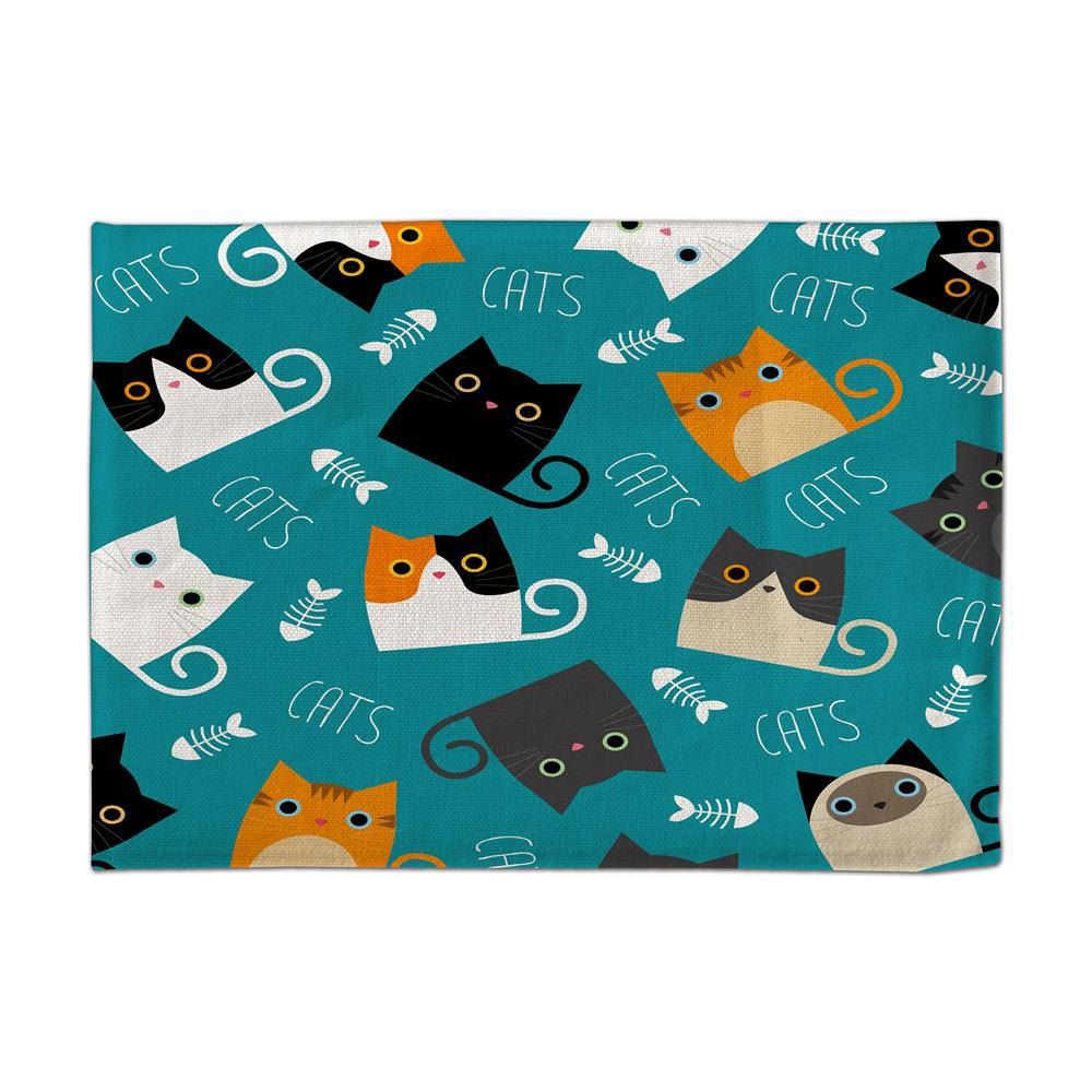 

Blue Cat 3D Digital Single - Sided Printed Linen Table Mat, Multi;black;red