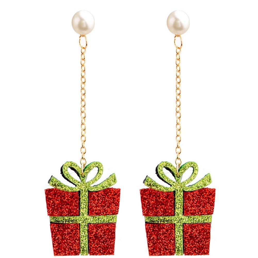 

Cute Cartoon Christmas Box Earrings, Ruby red
