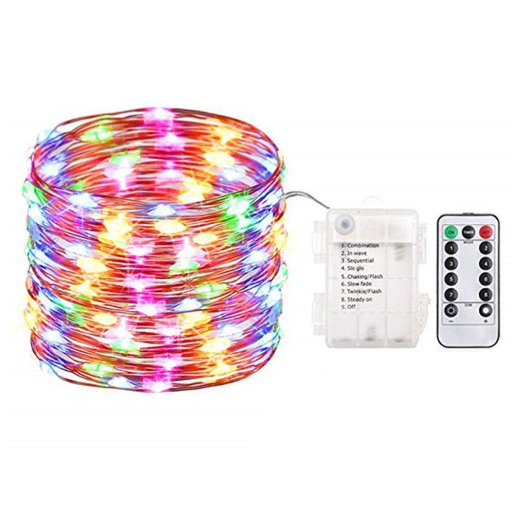 

Fairy Lights String Battery Waterproof 8 Modes Remote Control 100 Led 32.8 Ft, Multi