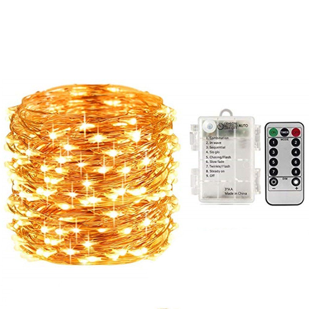 

Fairy Lights String Battery Waterproof 8 Modes Remote Control 50 LED 16.4 Ft, Gold