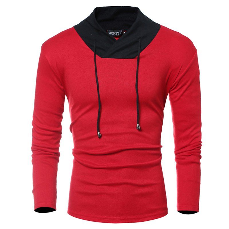 

Folds O-Neck Slim Fit Long Sleeve T Shirt Casual Mens Tops, Red