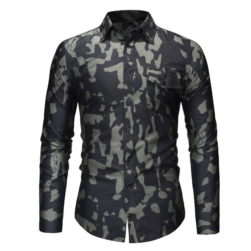 

Men's Fashion Camouflage Long Sleeved Lapel Casual Shirts, Army green