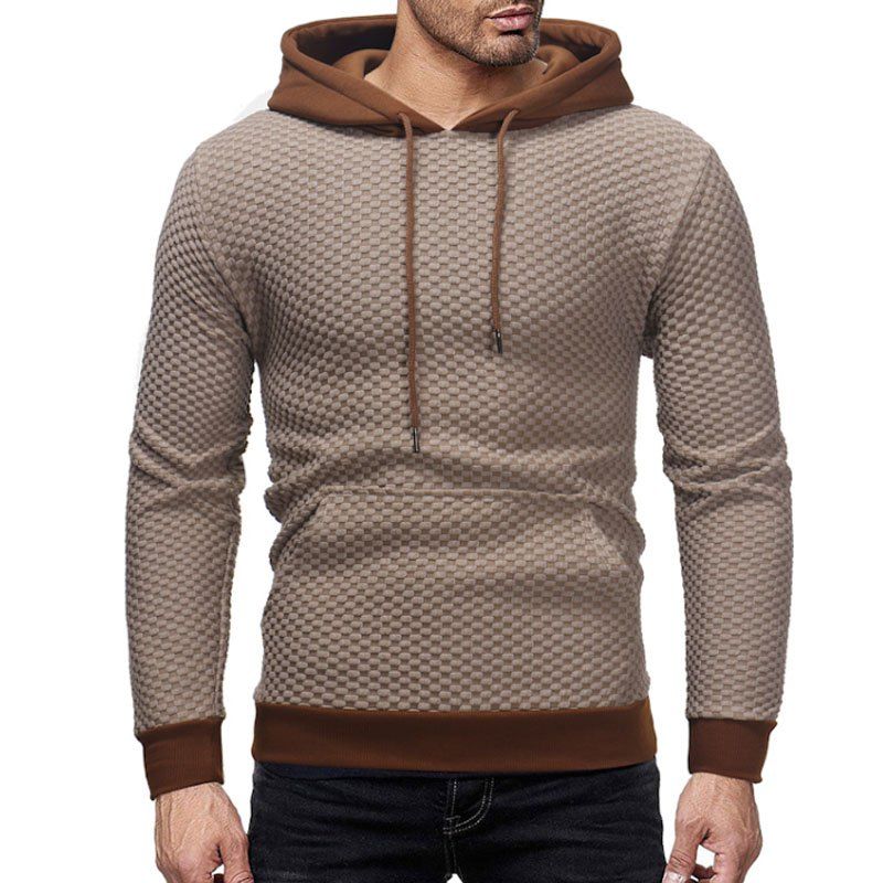 

Men's Checked Sweater Zipper Pullover, Light khaki