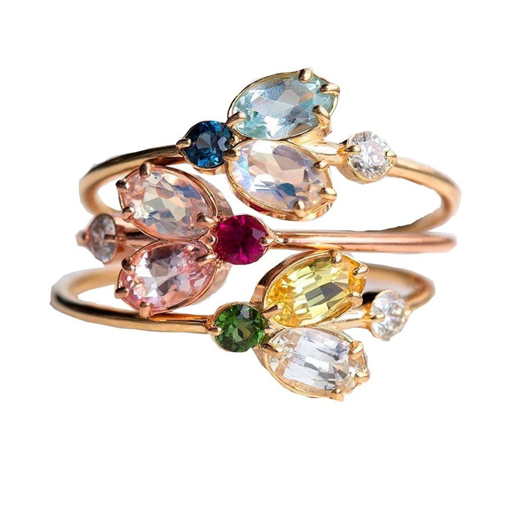 

Women's 3 Pcs Fashion Rings Chic Stylish Imitated Crystal Accessories, Goldenrod