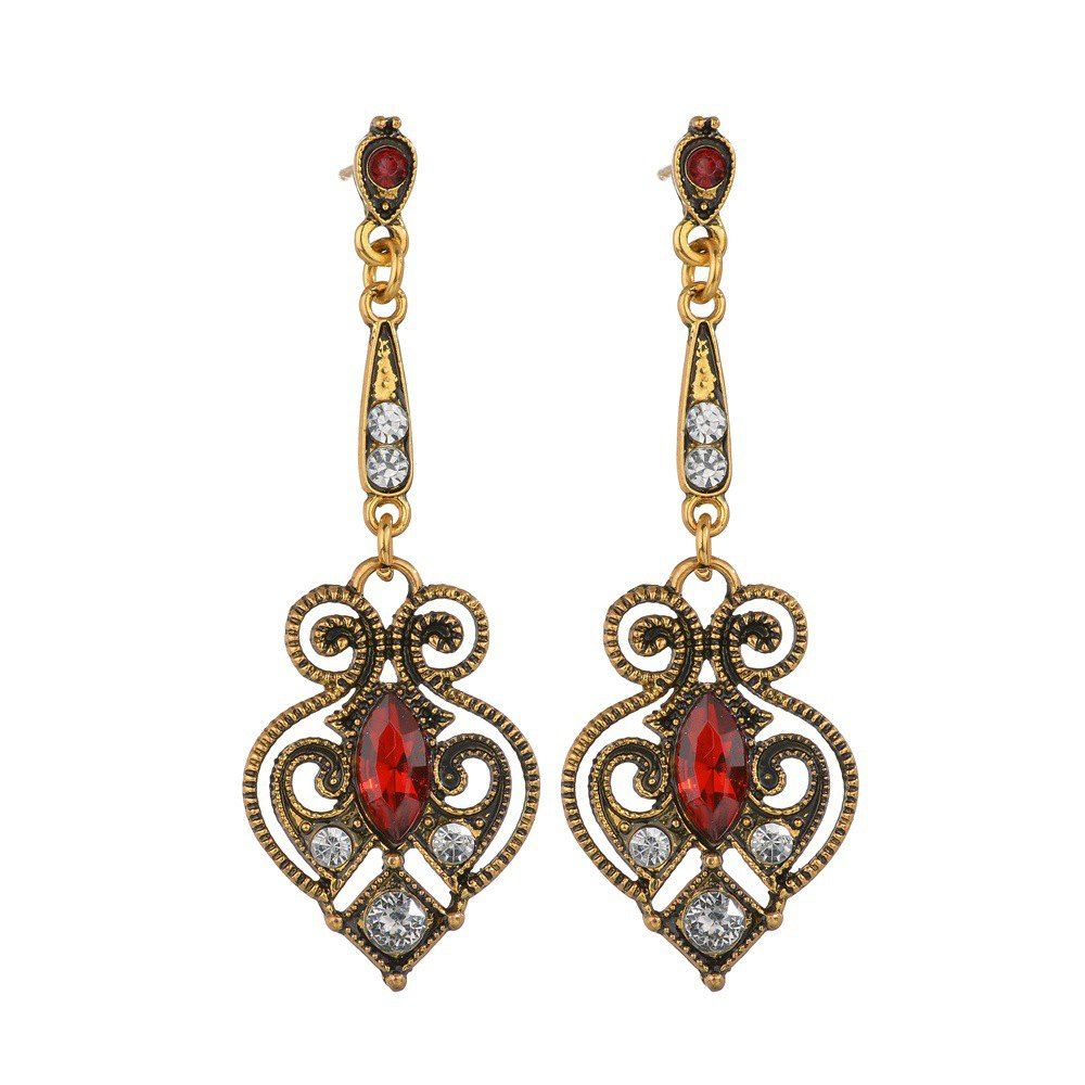 

Vintage Diamond Heart Pendant Earrings, Red