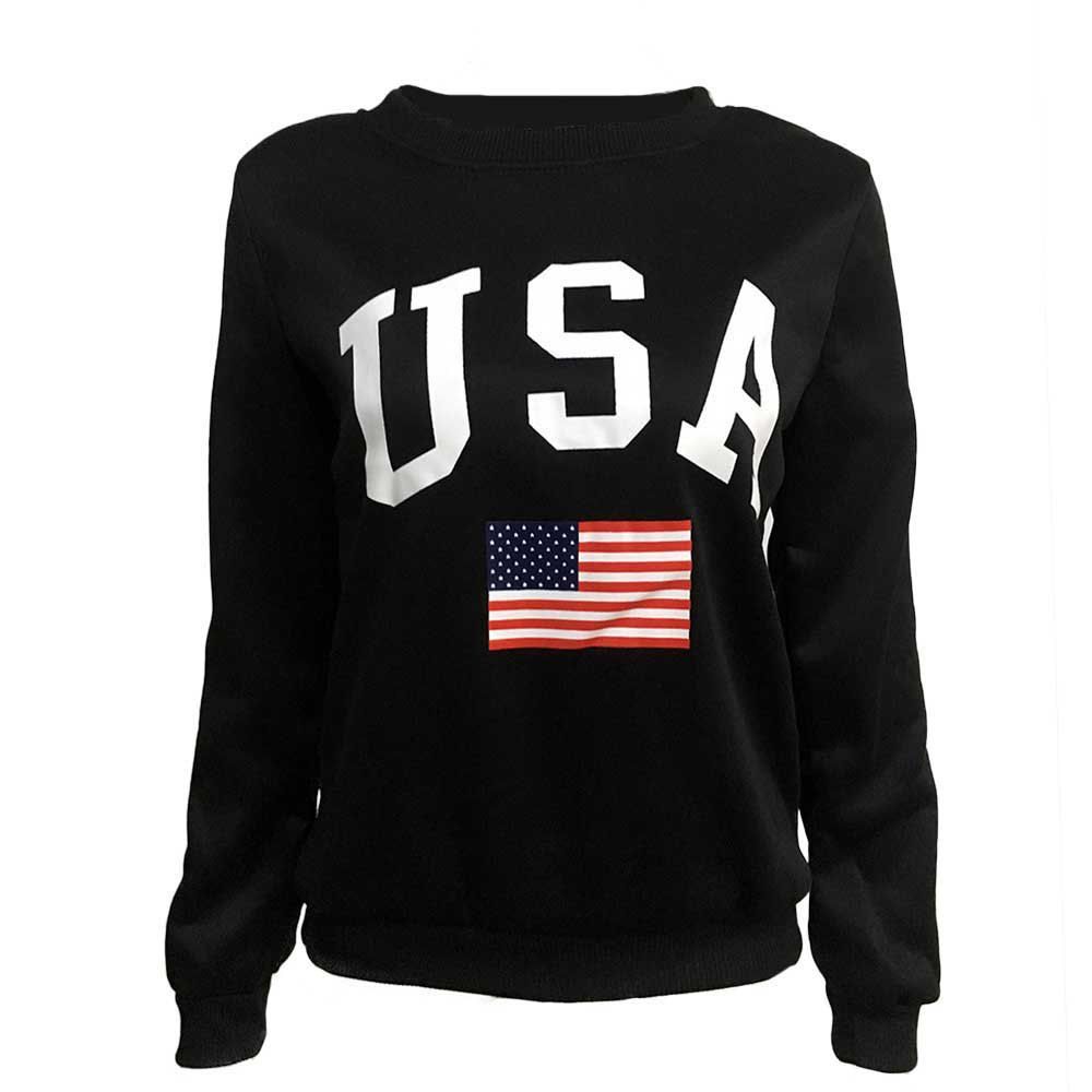 

Flag USA Letter Printing Loose Loose Collar Long Neck Sweater Girl, Black