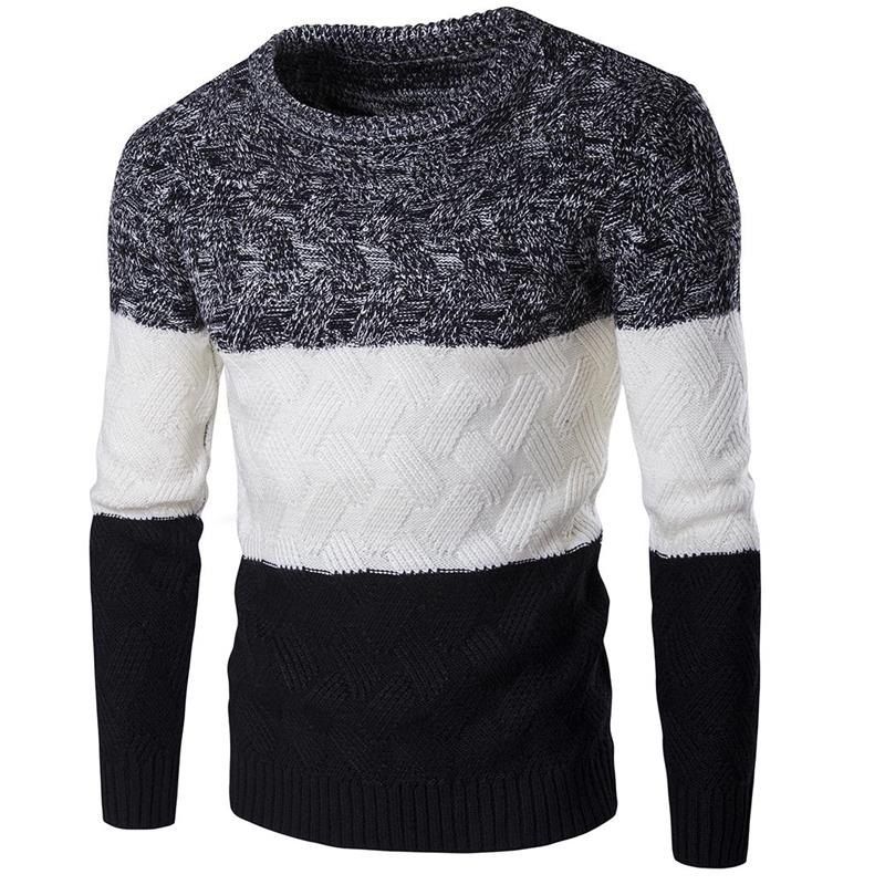 

Autumn and Winter Color Matching Thick Warm Men's Sweater, Black