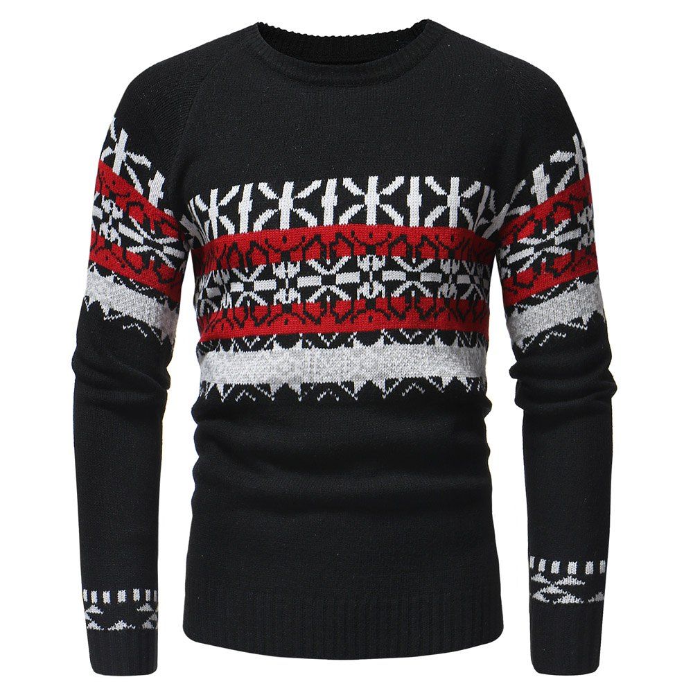 

Round Neck Fashion Contrast Jacquard Men's Casual Knit Sweater, Black