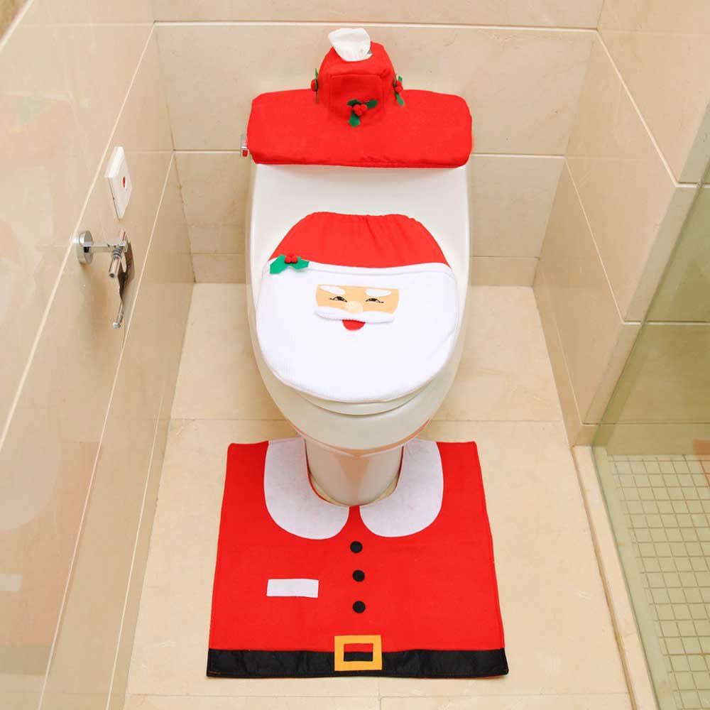 

3 Pieces Creativity Christmas Toilet Dress Up Old Man and Snowman, Multi-a;red;multi-color
