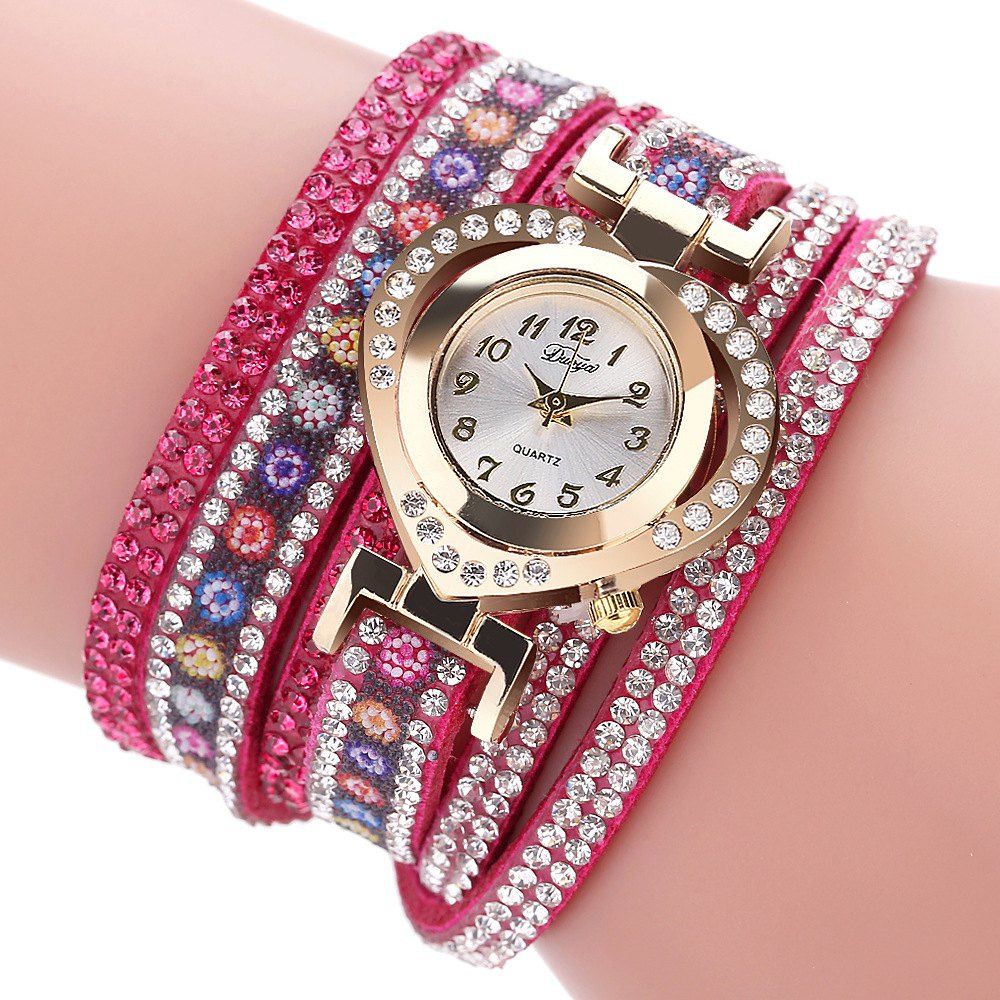 

Women Love Diamond Dial Quartz Watch Bracelet Watch, Rose red;pink;black;white;red;blue;purple;brown;gray;beige;azure