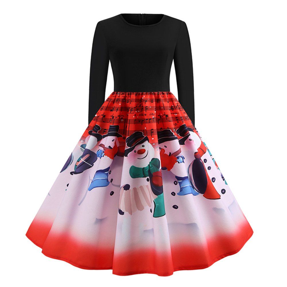 

Print Tiling Long Sleeve Swing Dress, Burnt pink