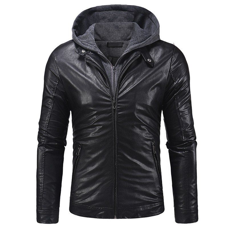

Men Casual Fashion Leather Zipper, Black