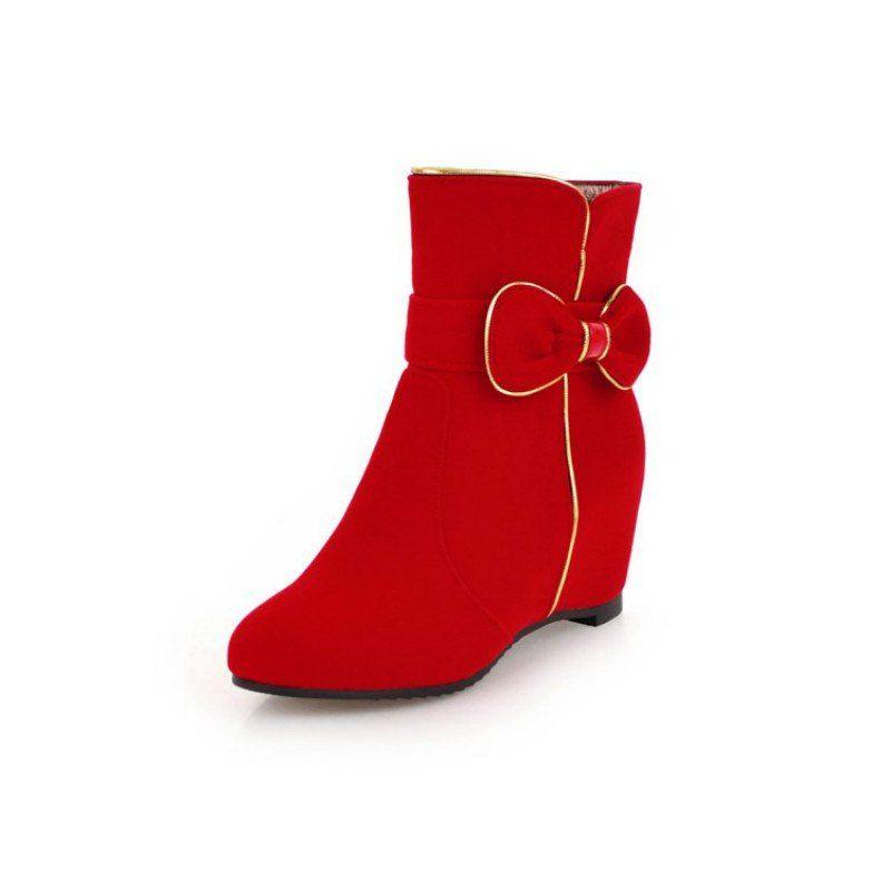 

Increased Sweet Bow in The Round Head and Wild Ankle Boots, Red
