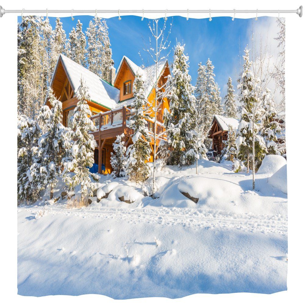 

Christmas Tree and House 3D Digital Printing Fabric Waterproof and Mildewproof, Multi;white;blue