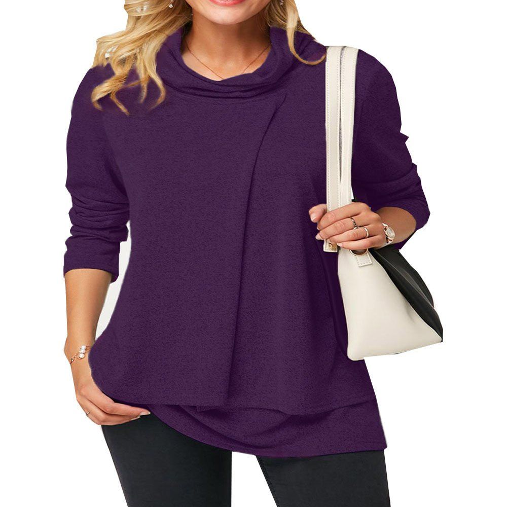 

New Women'S Long-SleevedHigh-Necked Tops, Purple