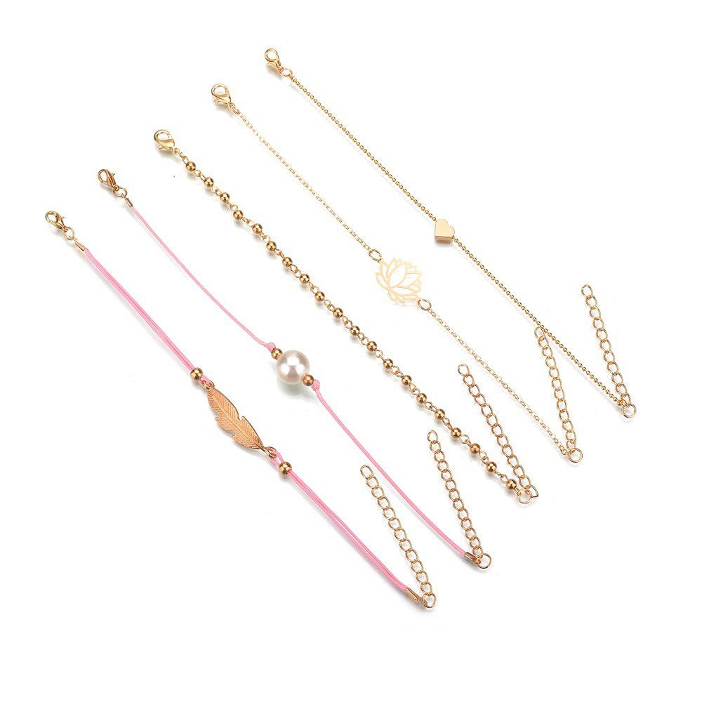 

Fashion Heart Leaf Lotus Bracelet Set, Gold