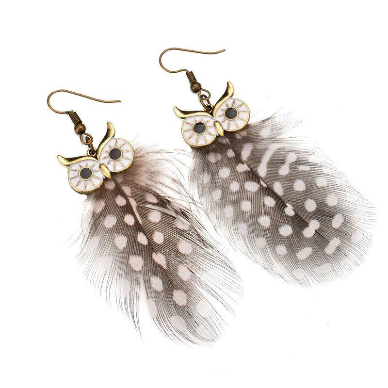 

Long Black Feather Owl Earrings