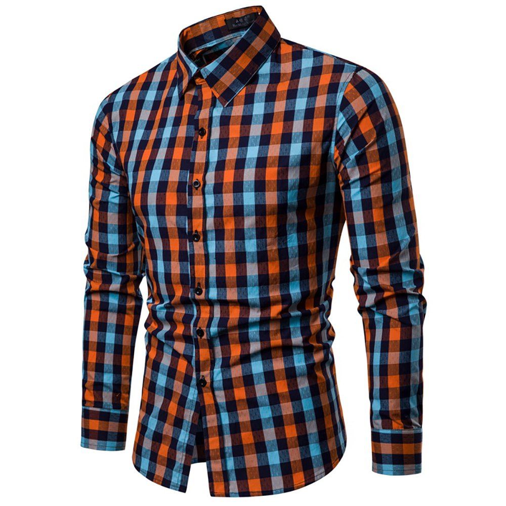 

Men's Lapel Slim Fit Plaid Long Sleeve Shirt, Green