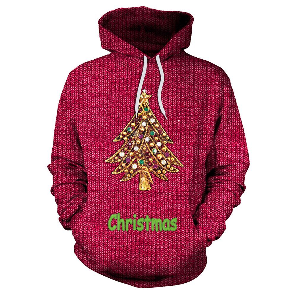 

Women's Casual 3D Print Hoodie Santa Tree Christmas Hoodie, Red
