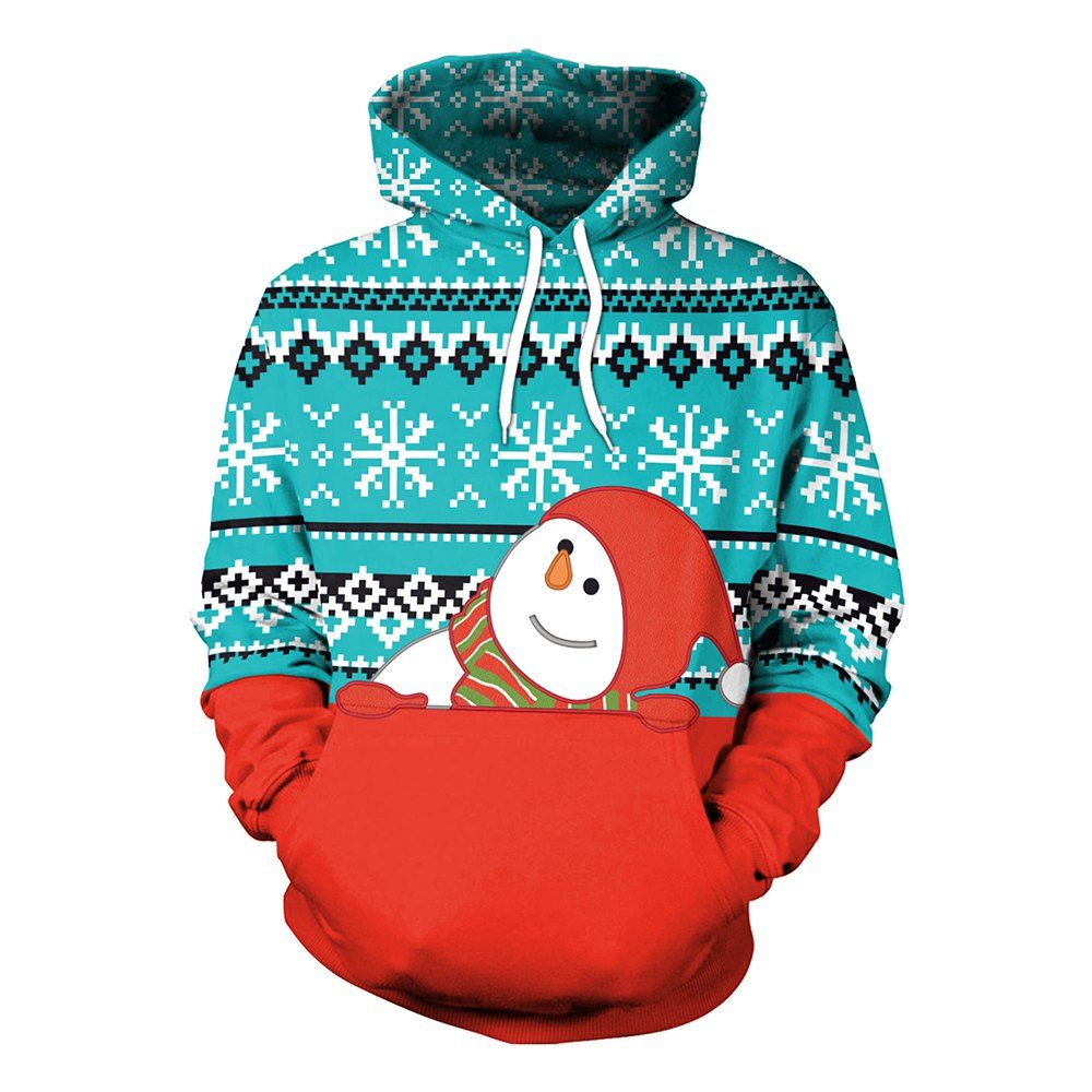 

Men's Casual 3D Print Hoodie Christmas Hat Snowman Christmas Hoodie, Blue hosta