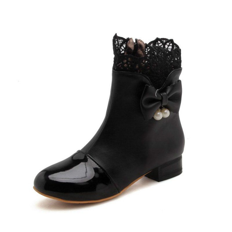

Round Head Rough and Low Heeled Women'S Short Boots, Black