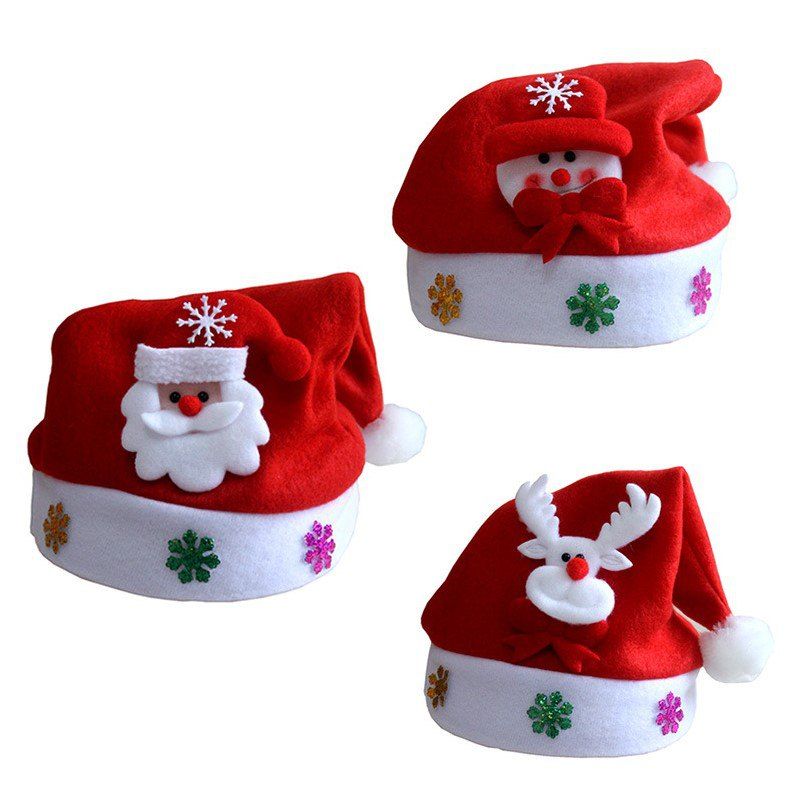 

3Pcs New Christmas Hat with Snowman Santa Claus and Deer For Kids and Adults, Red