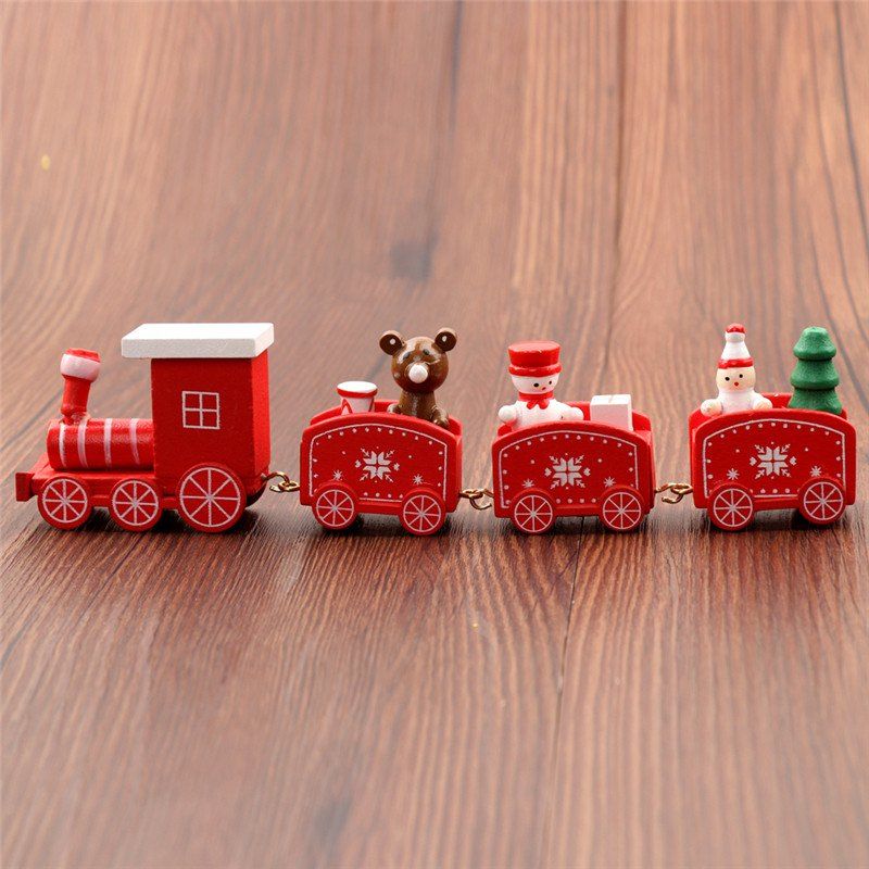 

New Christmas Train Painted Wood with Snowman/Bear Xmas Kid Toys Gift Ornament, Red