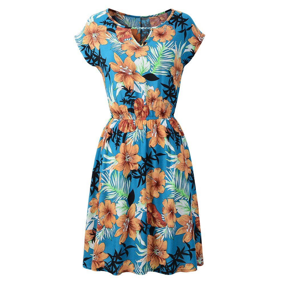 Sale Occident Spring Summer New Round Neck Printing Floral Dress Sale Occident Spring Summer New Round Neck Printing Floral Dress