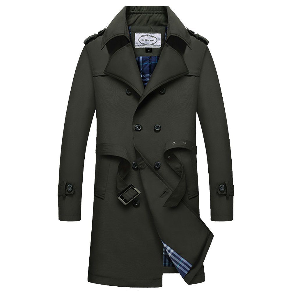

Winter Men Cotton Upset Single Breasted Lapel Turn-Down Long Wind Coat, Army green