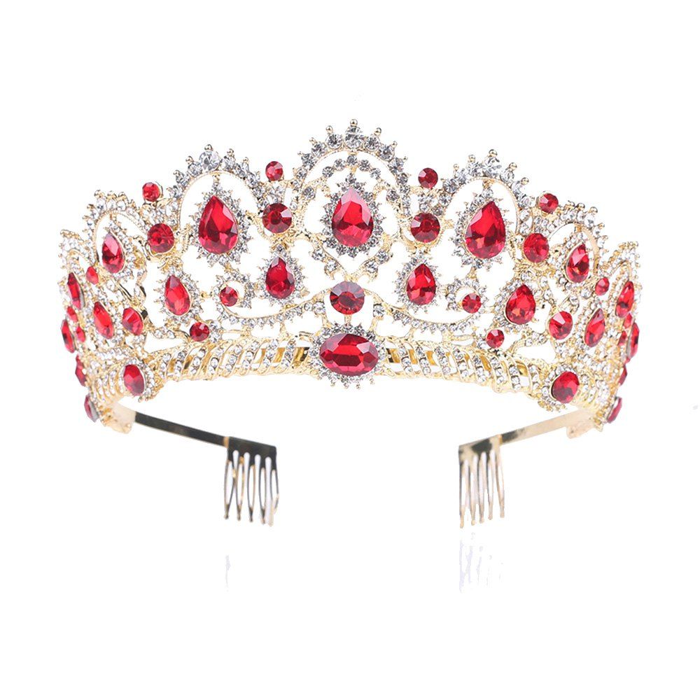 

Crystal Big Crown Headwear Bridal Wedding Hair Accessories, Red