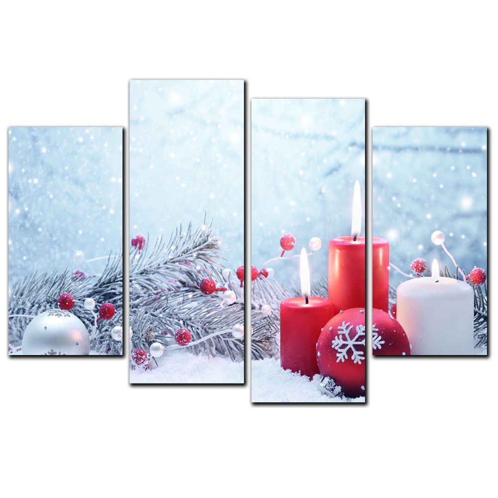 

YISHIYUAN 4 Pcs HD Inkjet Paints Wax Candle Ball Pine Tree Decorative Painting, Multi
