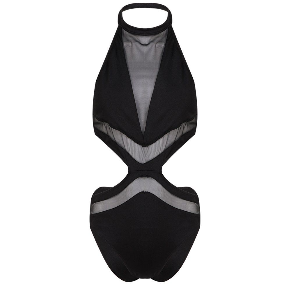 

MISSOMO Fashion Perspective Hollow Waist One-Piece Swimsuit, Black