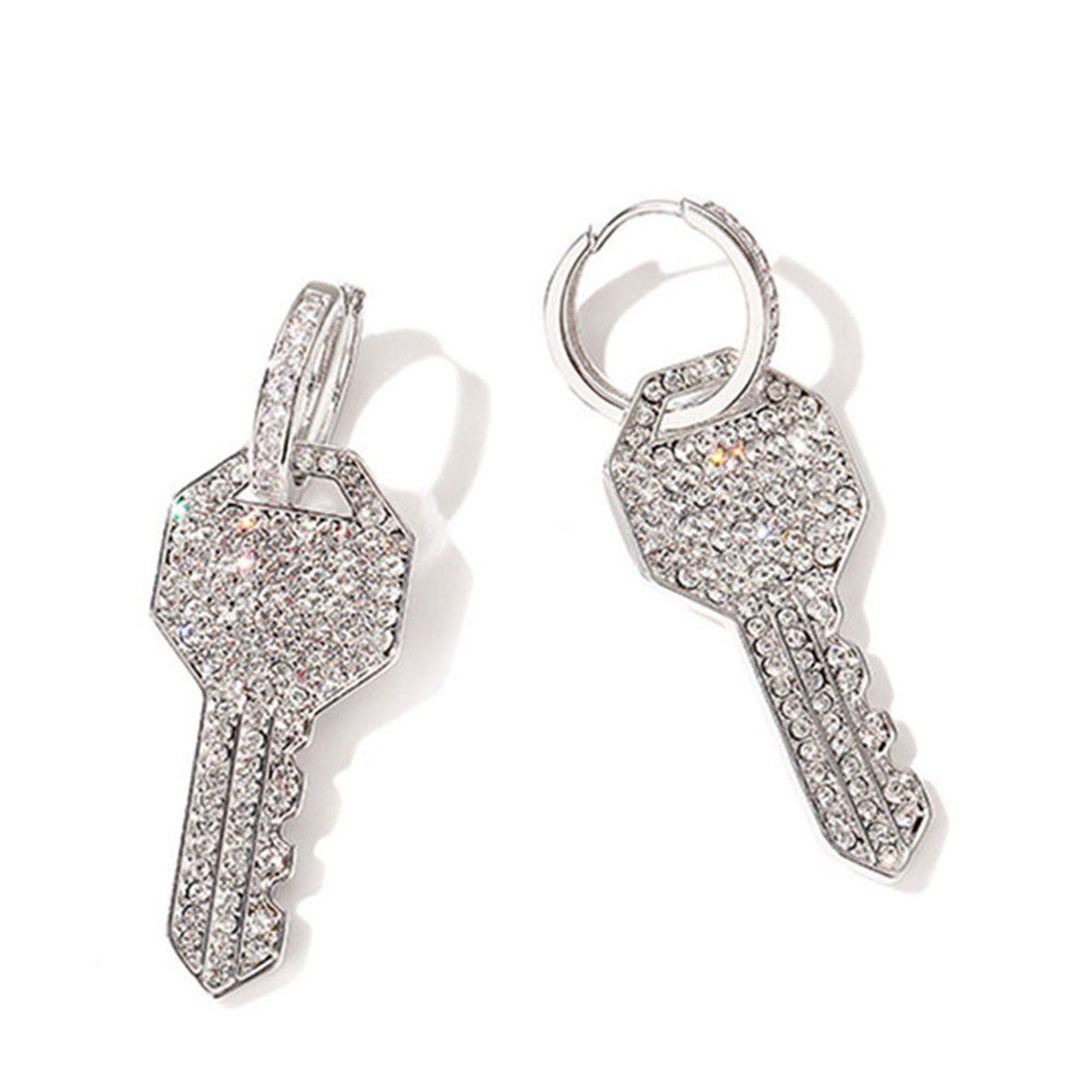 

Fashion Alloy Key Diamond Earrings, Silver