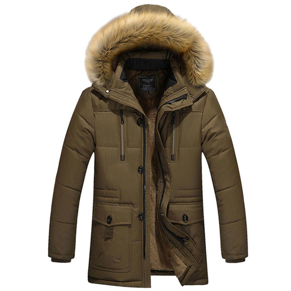 

Men'S Cotton Coat Thick Winter Down Jacket Men'S Long Cotton Jacket, Coffee