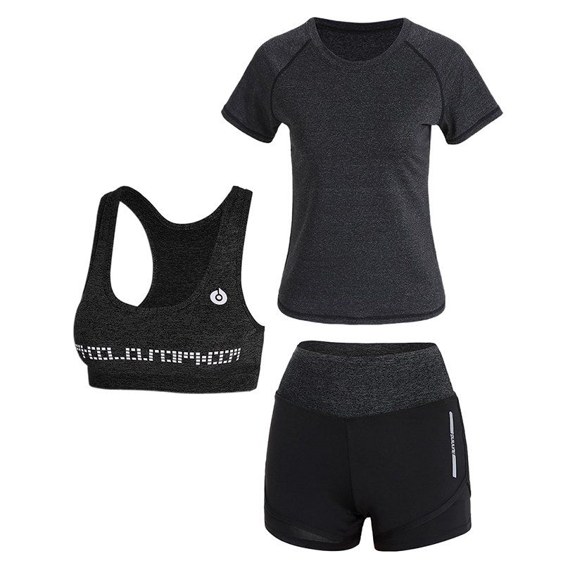 

Sports Slim Casual High Waist Women's Yoga Wear Three-Piece Set, Black
